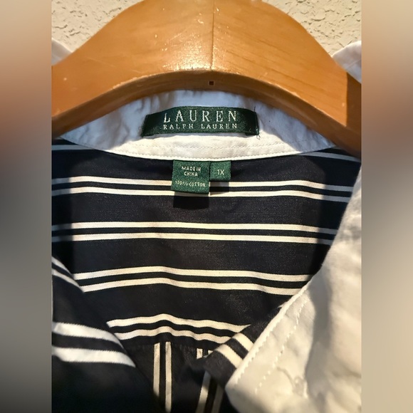 Ralph Lauren Vintage Navy Blue and White Striped Button Down Blouse - Picture 3 of 5